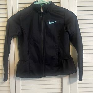 Nike Girls Black Zip-Front Jacket with Light Blue Swoosh